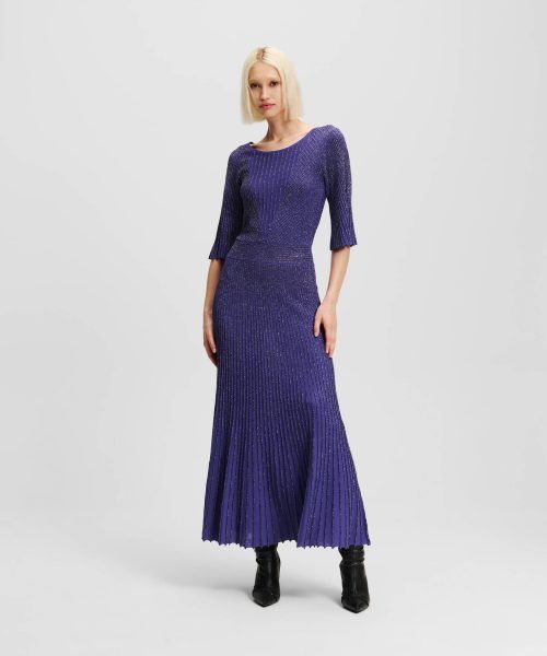 KARL LAGERFELD PLEATED LUREX KNIT DRESS