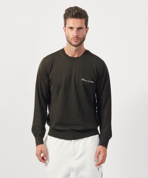 Armani Exchange Wool blend crew neck sweater with chest logo0