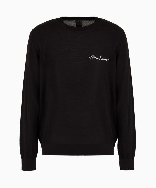 Armani Exchange Wool blend crew neck sweater with chest logo