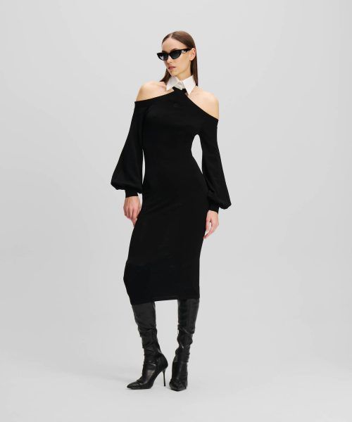 KARL LAGERFELD COLD-SHOULDER MIDI DRESS