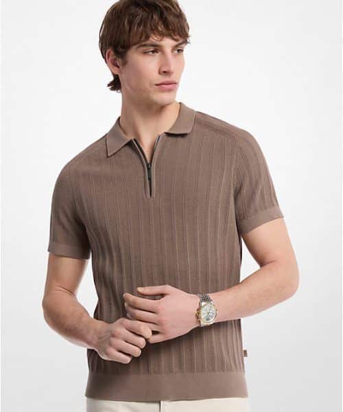 MICHAEL KORS Cotton Knit Zip Polo Shirt