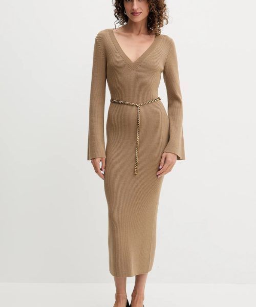 MICHAEL KORS Wool Blend Belted Midi Dress