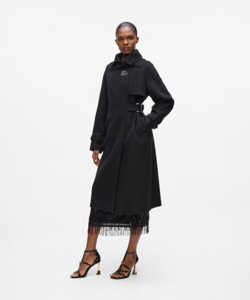 KARL LAGERFELD  BELTED LONG SOFT WOOL COAT