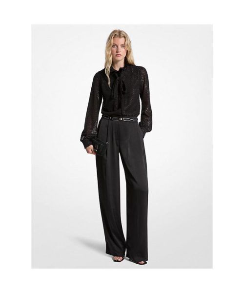 MICHAEL KORS Metallic Clip Jacquard and Satin Tie-Neck Jumpsuit