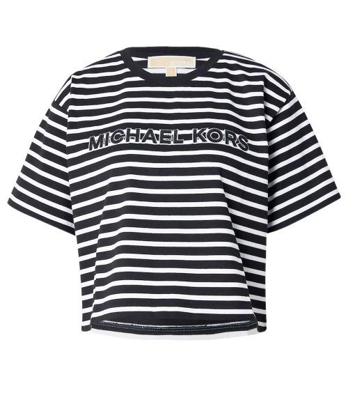 MICHAEL KORS Striped Logo Cotton Cropped T-Shirt