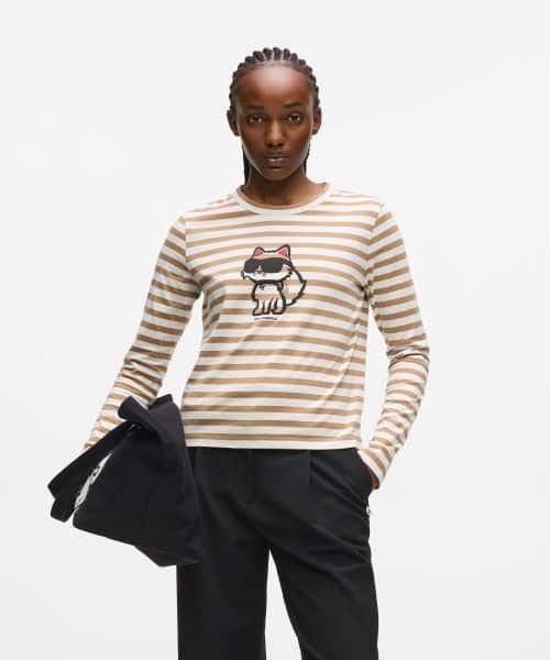 KARL LAGERFELD  IKON PRINT STRIPE LSLV TOP