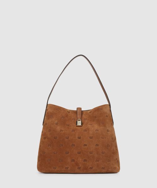 KARL LAGERFELD  K/AUTOGRAPH PADLOCK HOBO SUEDE