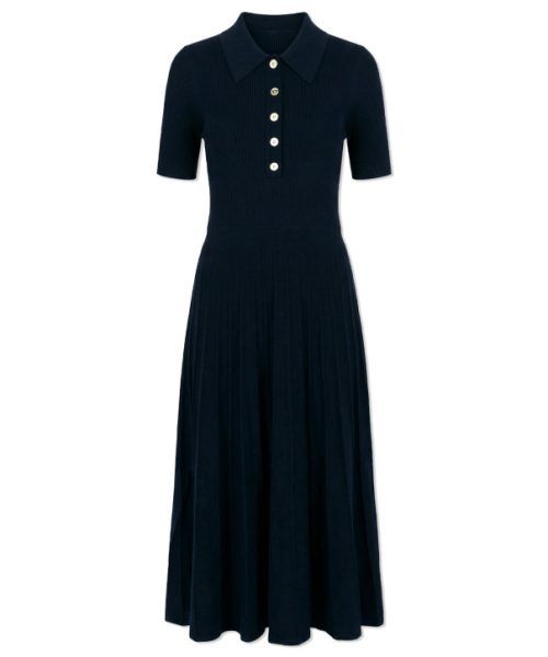 MICHAEL KORS  Ribbed Stretch Knit Polo Midi Dress