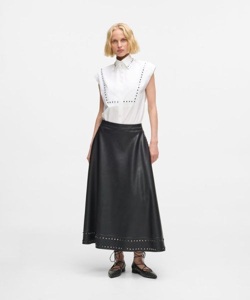 KARL LAGERFELD  STUD DETAIL FAUX LEATHER SKIRT