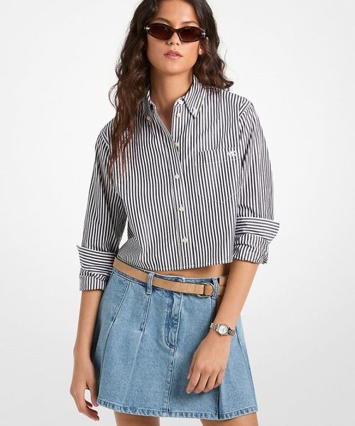 MICHAEL KORS Short Oxford shirt in striped cotton poplin