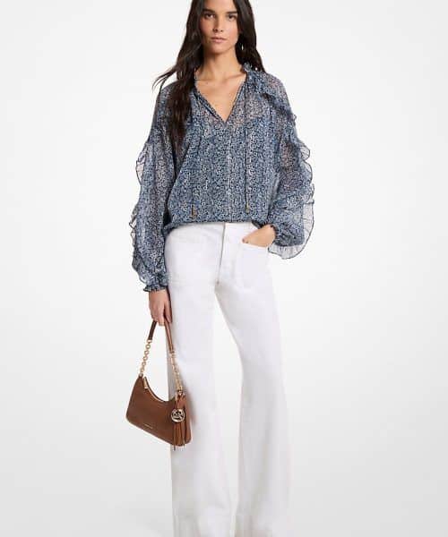 MICHAEL KORS Ruffled Metallic Floral Georgette Blouse