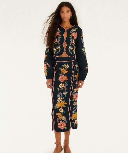 FARM RIO MAIRA FLORAL MIDI SKIRT