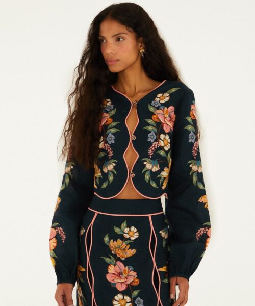 FARM RIO MAIRA FLORAL  LONG SLEEVE TOP