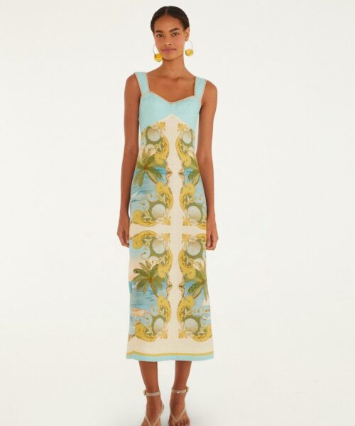 FARM RIO ROYAL SEA MULTICOLOR SLEVELESS MAXI DRESS
