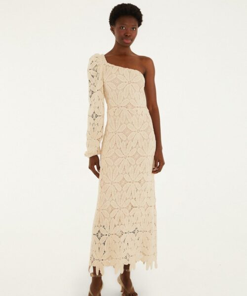 FARM RIO ONE-SHOULDER FLOWER CROCHET DRESS