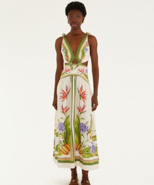 FARM RIO TROPICAL SCARF SAND MAXI DRESS