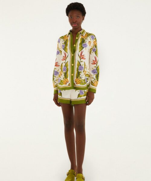 FARM RIO TROPICAL SCARF SAND SHIRT