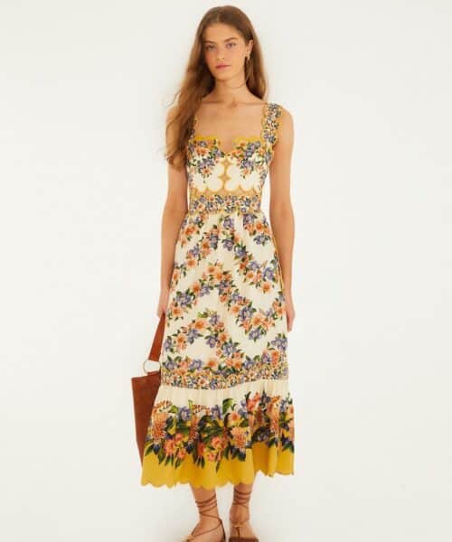 FARM RIO HILO STRIPES SAND MIDI DRESS