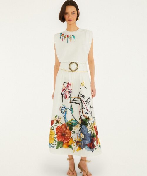 FARM RIO TROPI OFF-WHITE MAXI SKIRT