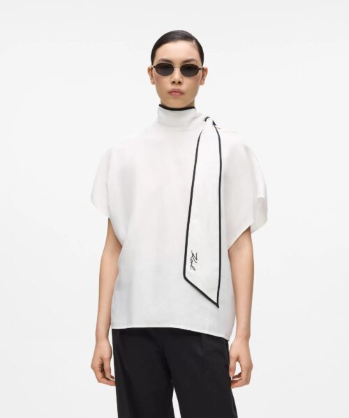 KARL LAGERFELD  LINEN BLEND PIPING BLOUSE